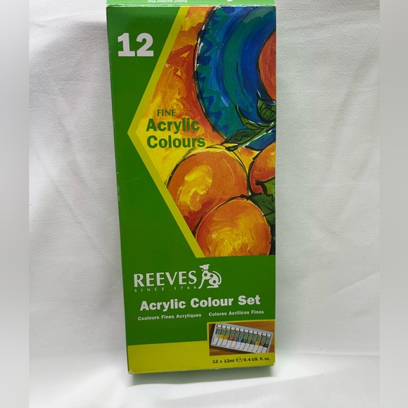 Reeves Fine Acrylic Paint Colour Set 12 x 12ml 0.4 fl oz New sealed package - Picture 1 of 8